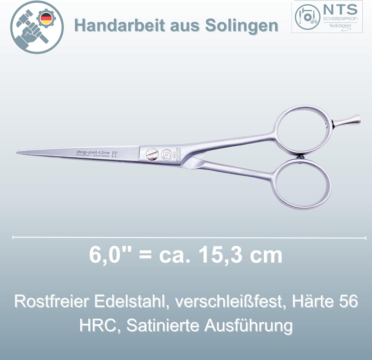 Nts-Solingen Premium Dog Scissors Livestock Shears Fur Scissors Mane Scissors 6.0 Inches to 9.0 Inches Rustproof 15-23 Cm Made in Solingen Germany (6.0 Inches = Approx. 15.3 Cm) image number 1