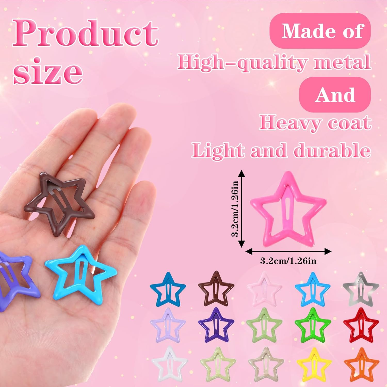 YUXIANLB 50PCS Colorful Star Hair Clips for Women Star Snap Barrettes Shiny Hair Clips Stars Hairs Accessories Cute Stars Y2K Accessories for Girls Non-Slip Metal Barrettes Kawaii Rave Hairclip