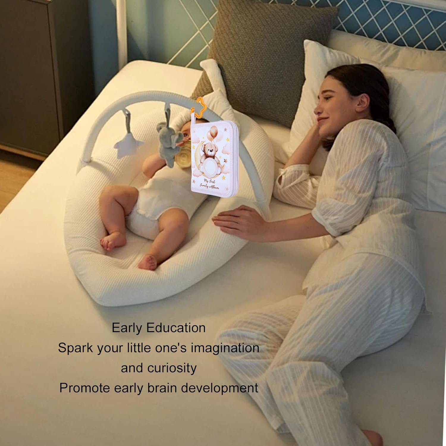 Generic My First Family Albums, Soft Photo Cloth Book for Toddlers with Safety Mirrors, Holds 17 4X6Inch Photos, Brown Bear Themed Newborn Kids image number 2