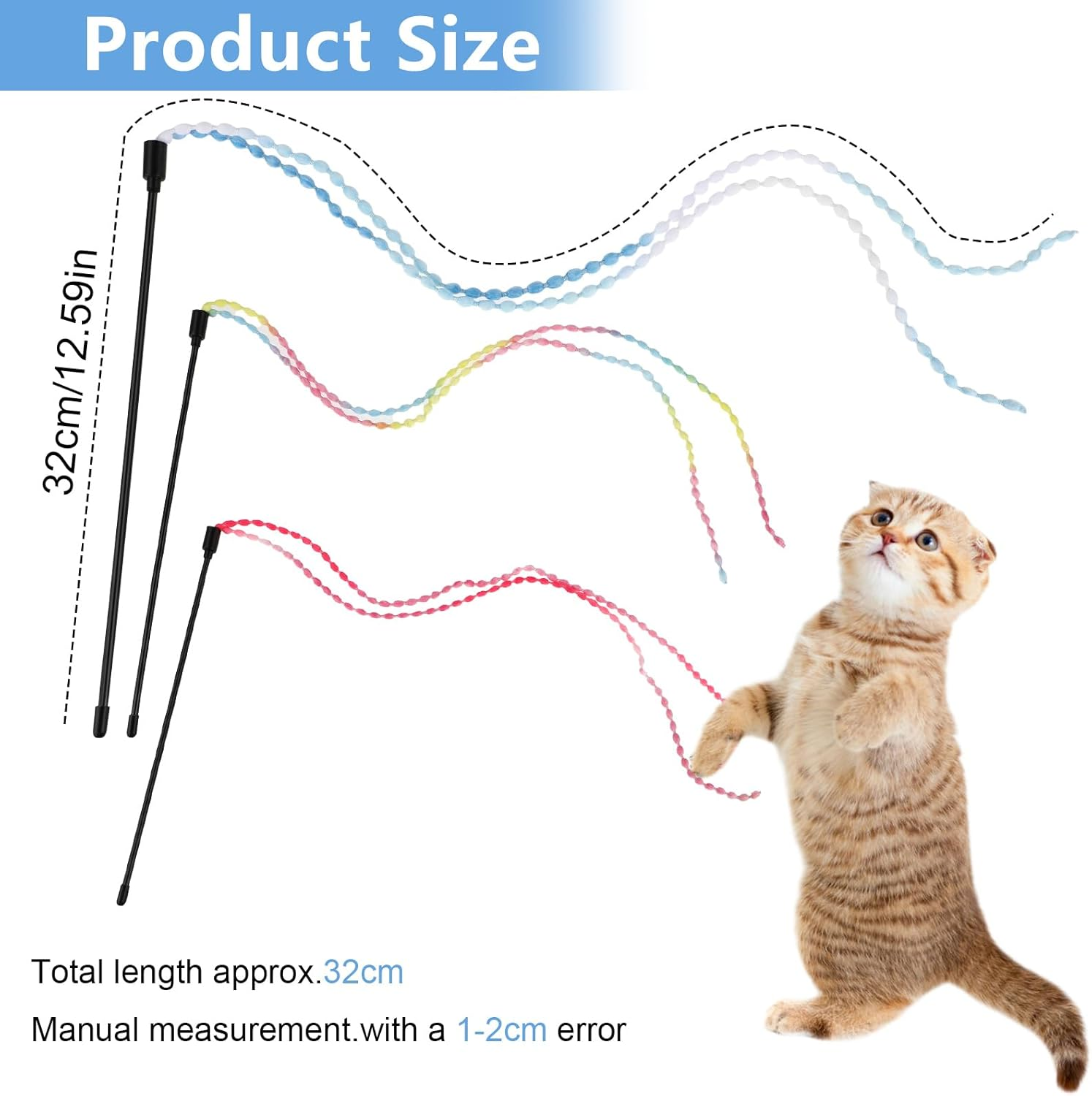 Amaxiu Cat Rainbow Wand Toys, 3Pcs Interactive Cat Teaser Wand String Toys for Indoor Gradient Color Ribbon Charmer for Kittens Exerciser Playing Teaser Training Catcher(Style A) image number 1