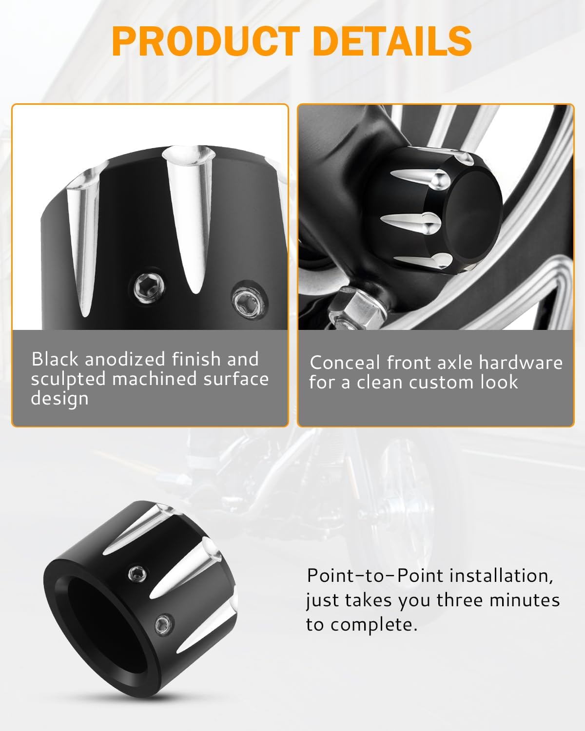 PBYMT Black Front Axle Nut Cover Cap Compatible for Harley Softail Electra Road Street Glide Sportster 2008-2019 image number 6