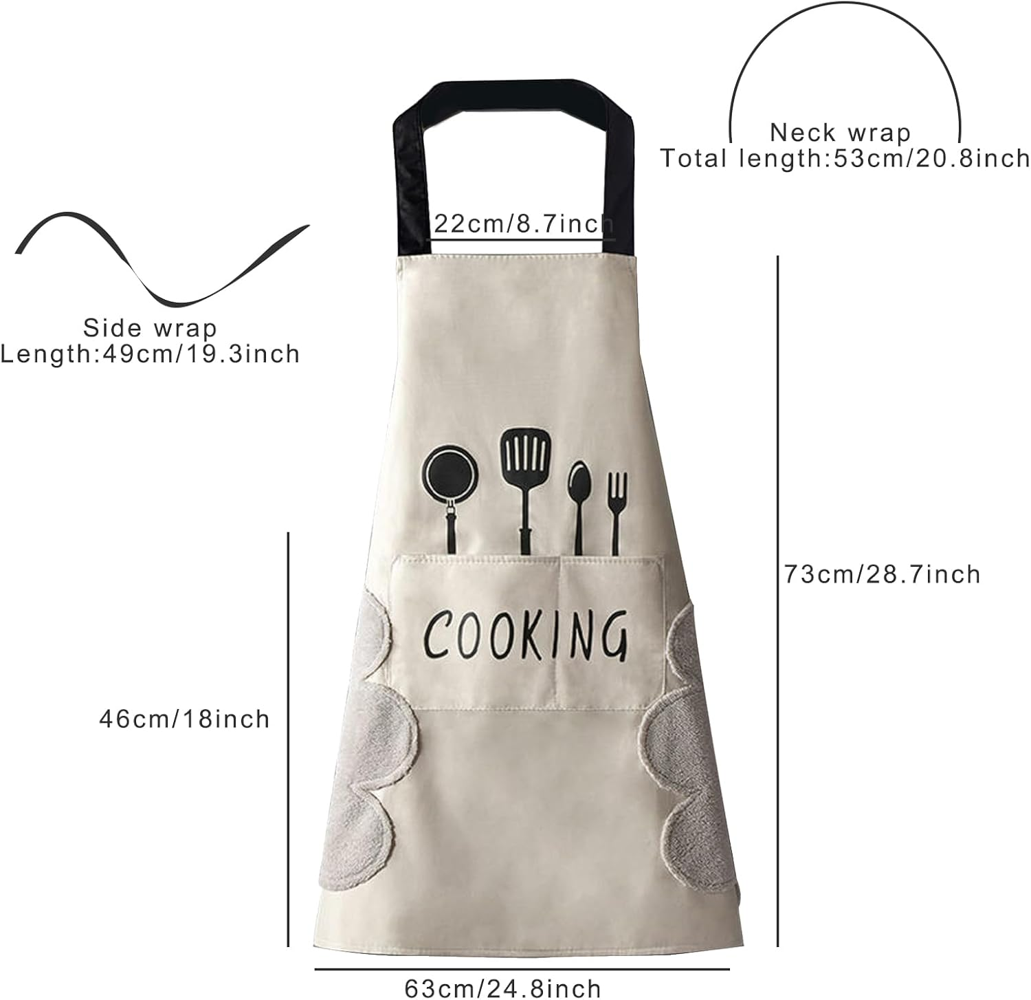 DILLMAN Women Kitchen Apron with Hand Wipe Pockets，Big Pocket,Hand-Wiping, Waterproof for Cooking Baking, Black + White - Blue image number 5