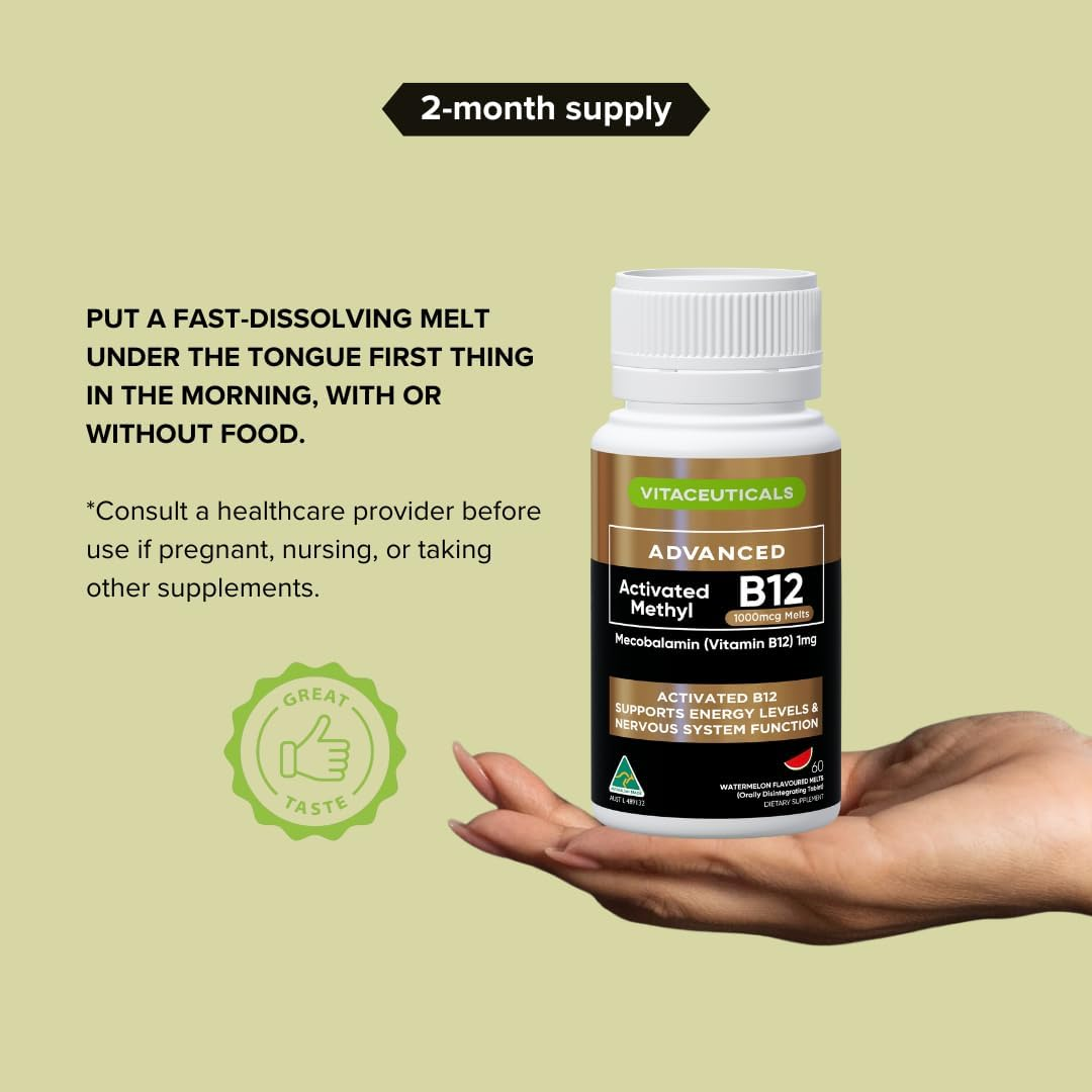 Vitamin B12 by Vitaceuticals | Energy Support, Fatigue Relief & Immune Health | 60 Fast-Dissolving Melts | Australian Made image number 2