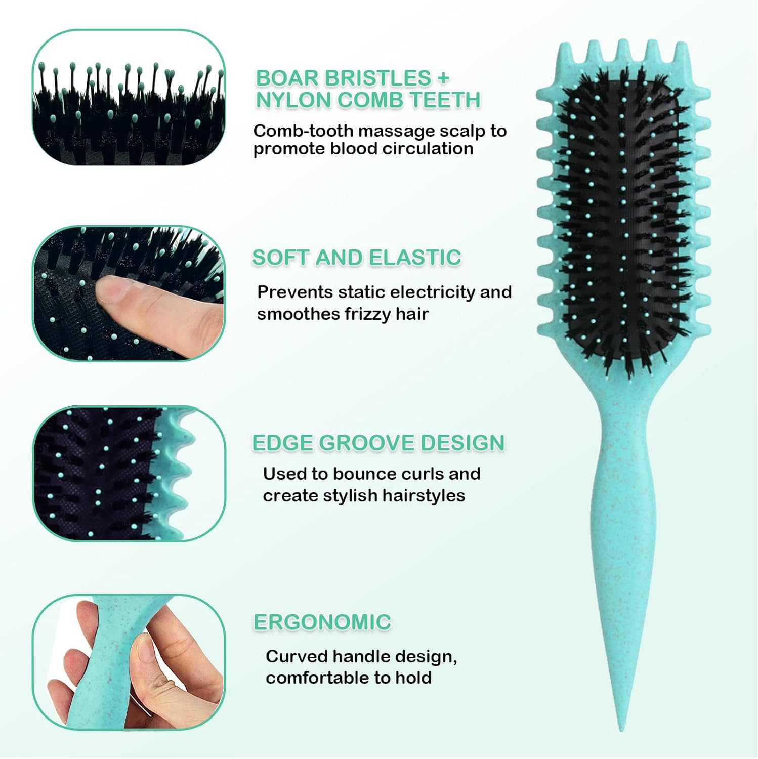 New Curly Hair Brush, 2025 Newest Brush Less Pulling Styling Brush for Men and Women, Curl Brush,Boar Bristle Hair Brush Styling Brush for Detangling (Blue)