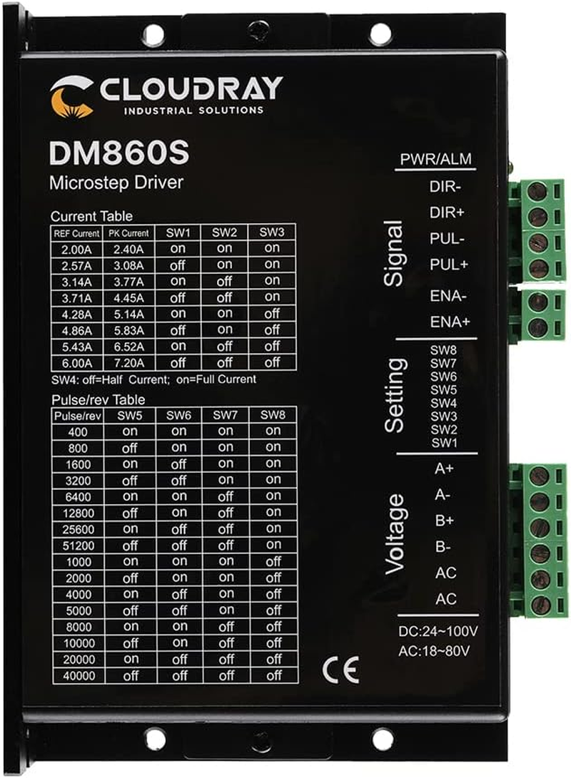 Cloudray 2-Phase Stepper Driver DM860S Supply Voltage 18-80VAC & 24-100VDC Output 2.4-7.2A Current image number 2