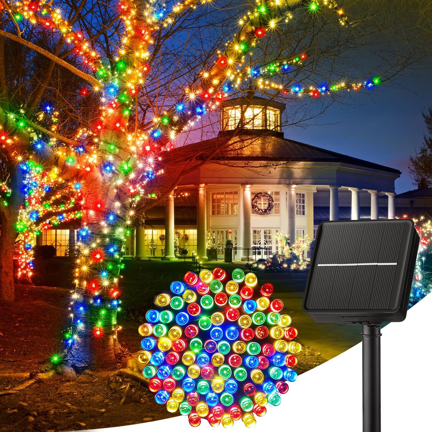 Solar String Lights for Outdoor, 12M 100 LED Christmas Solar String Lights with 8 Lighting Modes, IP65 Waterproof Solar Lights Outdoor, Solar Lights for outside Tree Party Decor, Warm White
