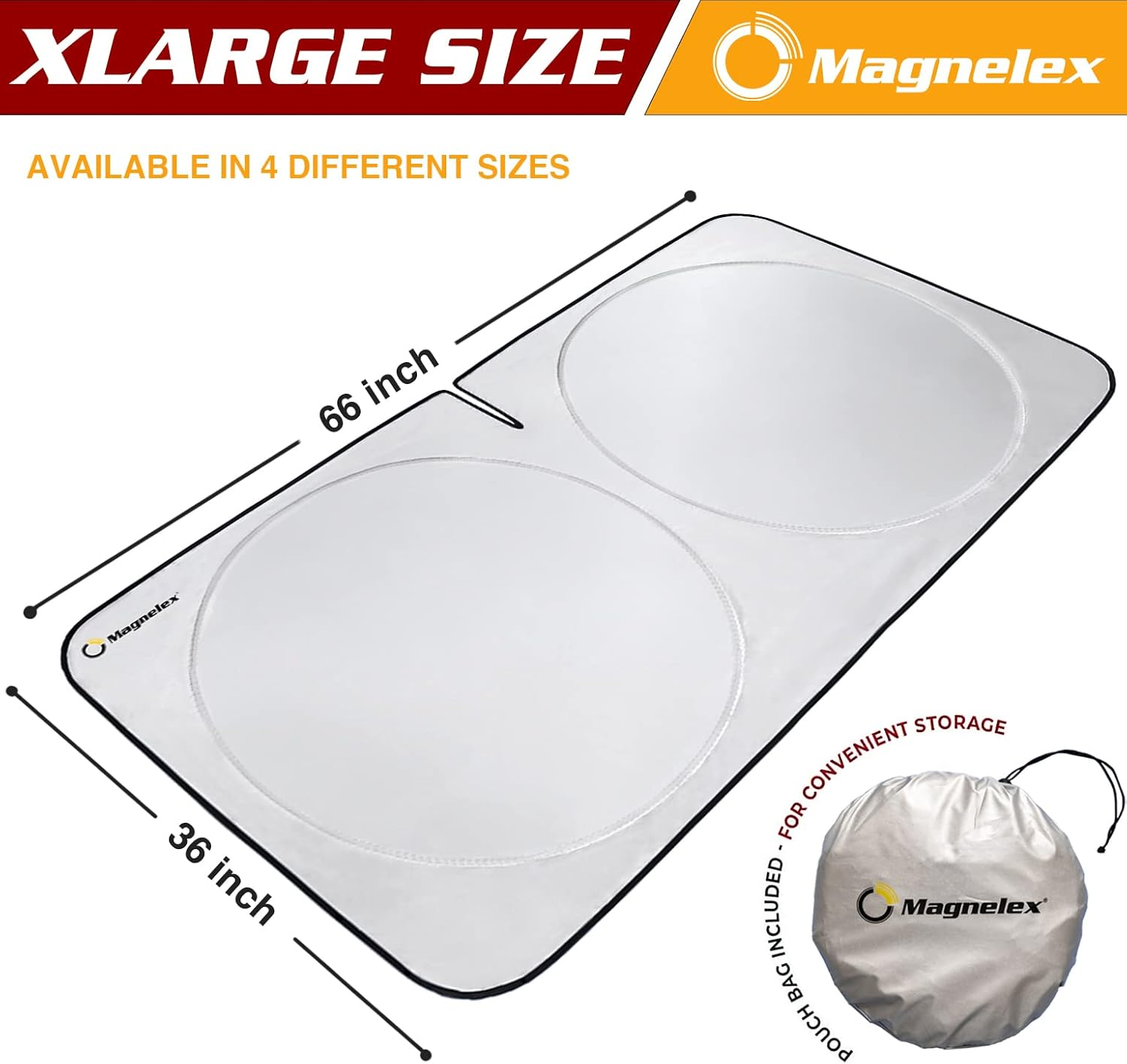 Magnelex Car Windshield Sunshade | Advanced Light-Blocking Protection | Foldable Sun Shade with Mirror Cut-Out Keeps Your Vehicle Cool | Fit for Cars, Trucks, and Suvs | Xlarge (66 X 36 In) image number 7