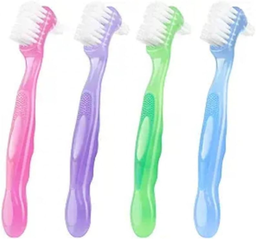 Denture Toothbrush with Dual Heads, 4Pcs Hard Denture Brush Double Sided Toothbrush, Dual Head Denture Toothbrush with Hard Bristles image number 6