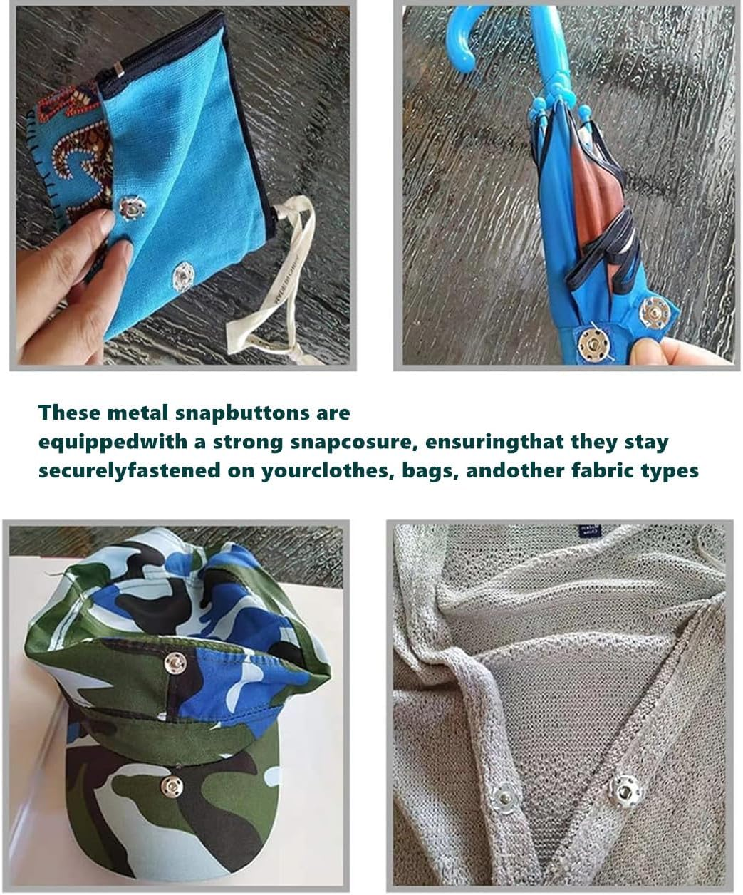 Snap Buttons,120 Sets Clothes Hidden Button, Sew-On Snap Buttons Metal Snaps Fasteners Press Studs Buttons for Clothes Sewing Craft, 8.5 Mm and 10 Mm（Black and Silver） image number 6