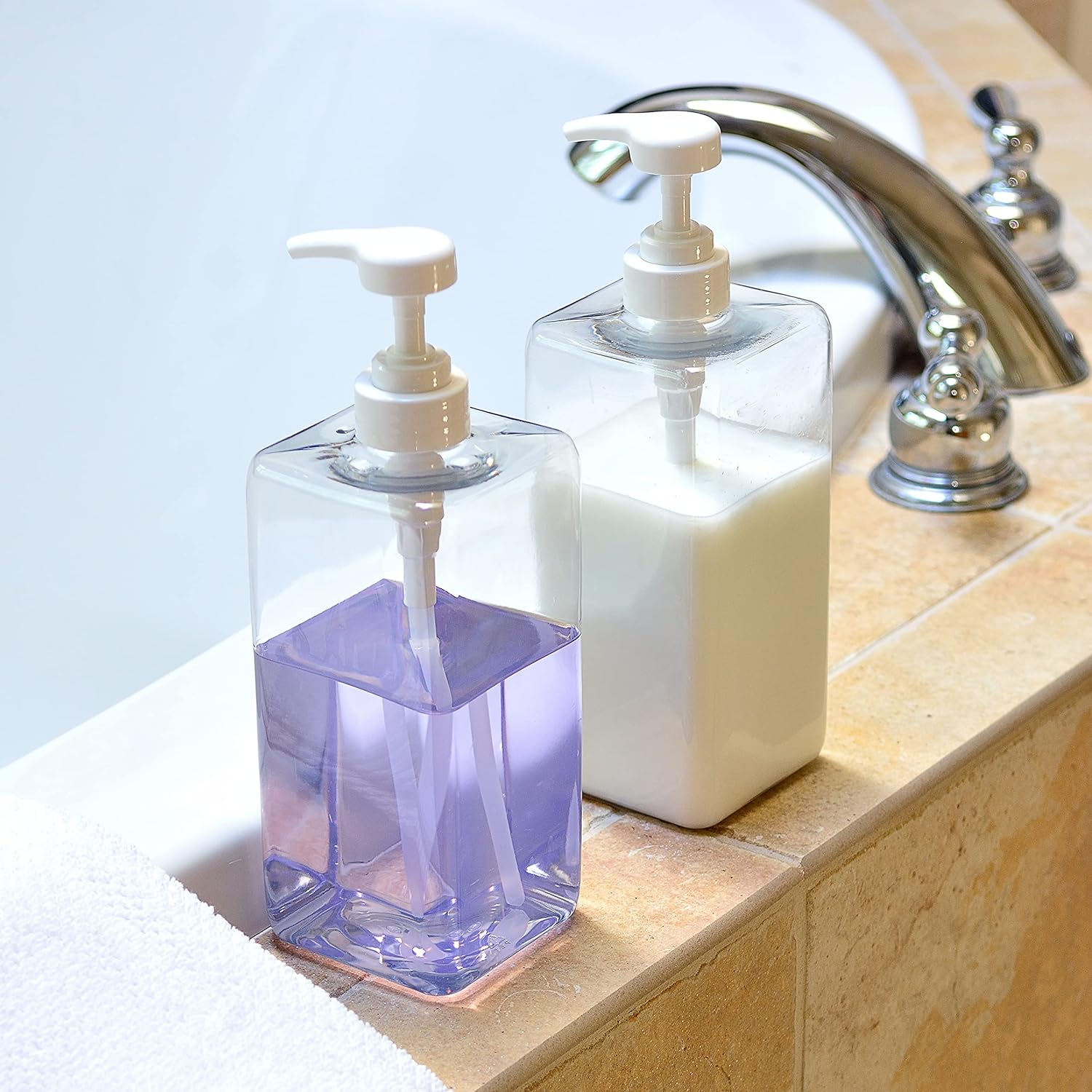 Youngever 3 Pack Pump Bottles for Shampoo 32 Ounce (1 Liter), Square Empty Shampoo Pump Bottles, Plastic Cylinder with Lockdown Leak Proof Pumps image number 2