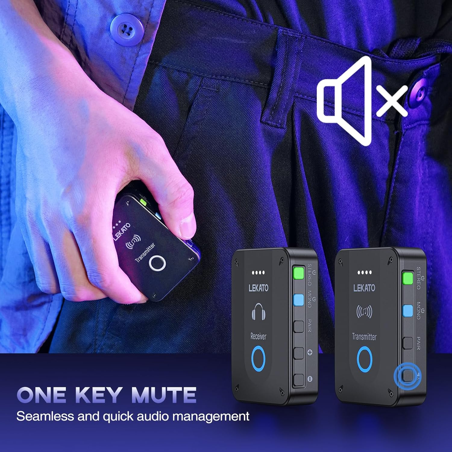 LEKATO Wireless in Ear Monitor System MS-2, Upgraded 2.4G Stereo IEM System Low Latency with Transmitter Beltpack Receiver Auto-Pairing,One to More, In-Ear Monitoring for Church,Band,Singer,Stage