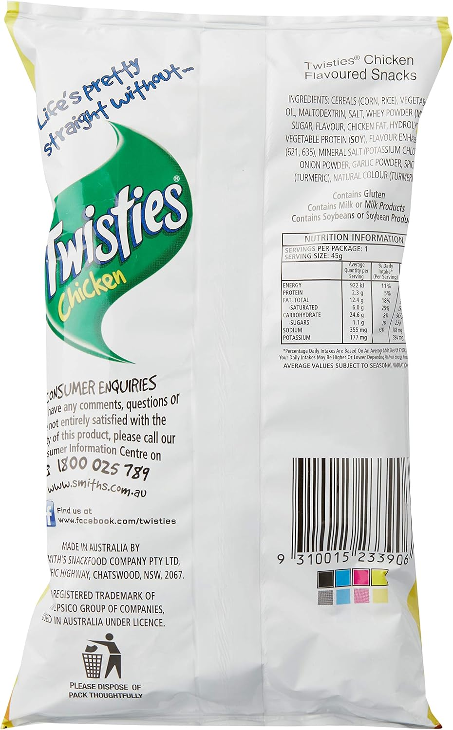 Twisties Chicken Flavour Snacks, 24 X 45 Grams image number 2