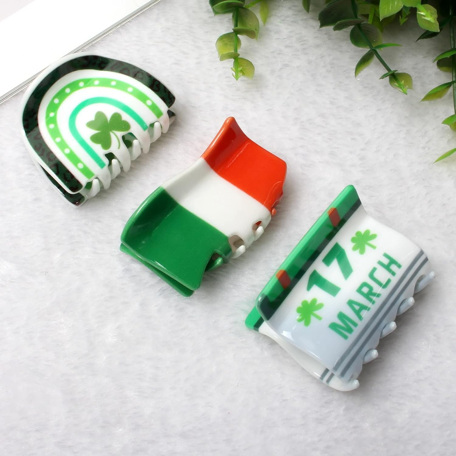 6PK Irish Day Hair Accessories for Girls Green Claw Clips for Women Cute St Patrick&rsquo;S Day Hair Clip Green Hat Hair Claws (Color A) image number 6