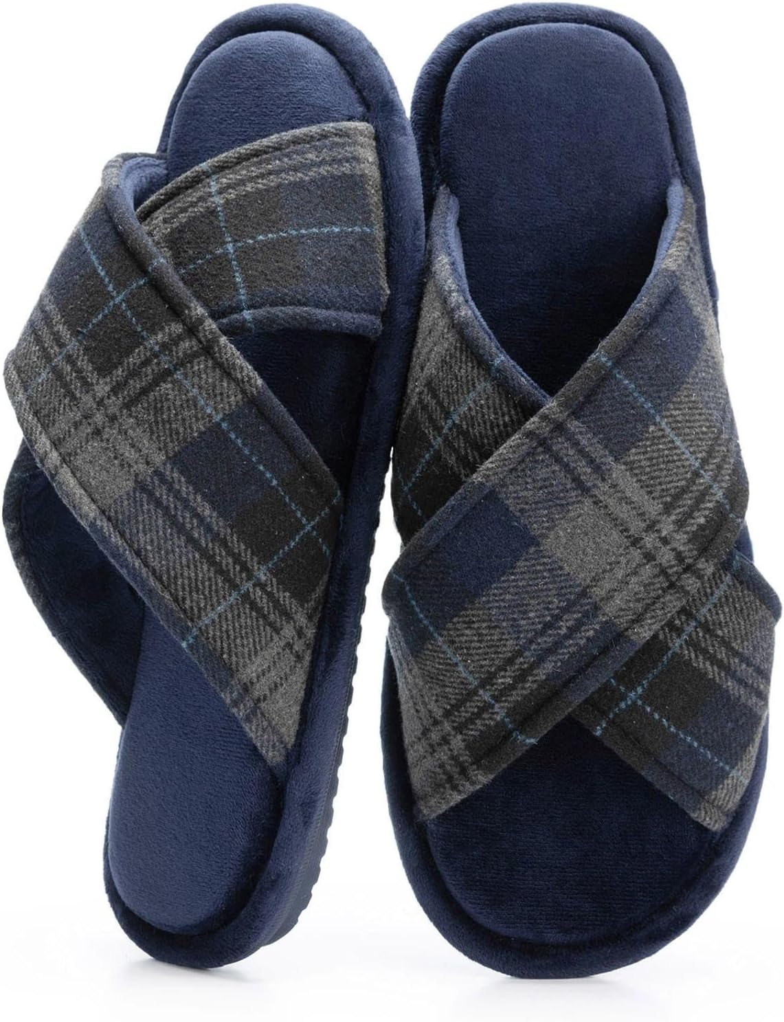 Mens Cozy Slippers Cross Band House Slippers with Memory Foam Soft Non-Slip Indoor House Shoes Summer Breathable Slipper