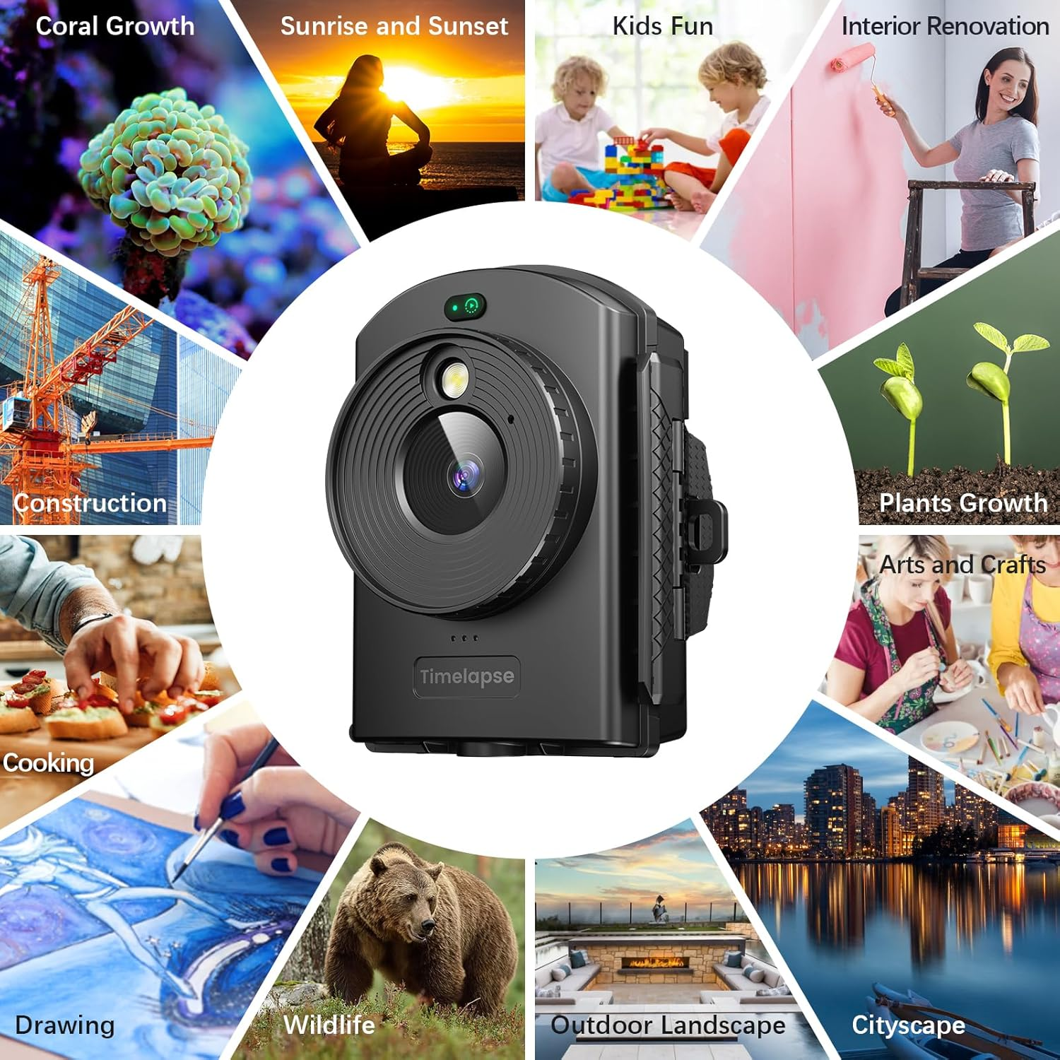 Time Lapse Camera for Outdoor Contruction - Timelapse Camera with Infrared Positioning & LED Light, 180 Days Shooting, 1080P AVI Videos & Photos for Cooking, Plant Growth, Landscape(64Gb)