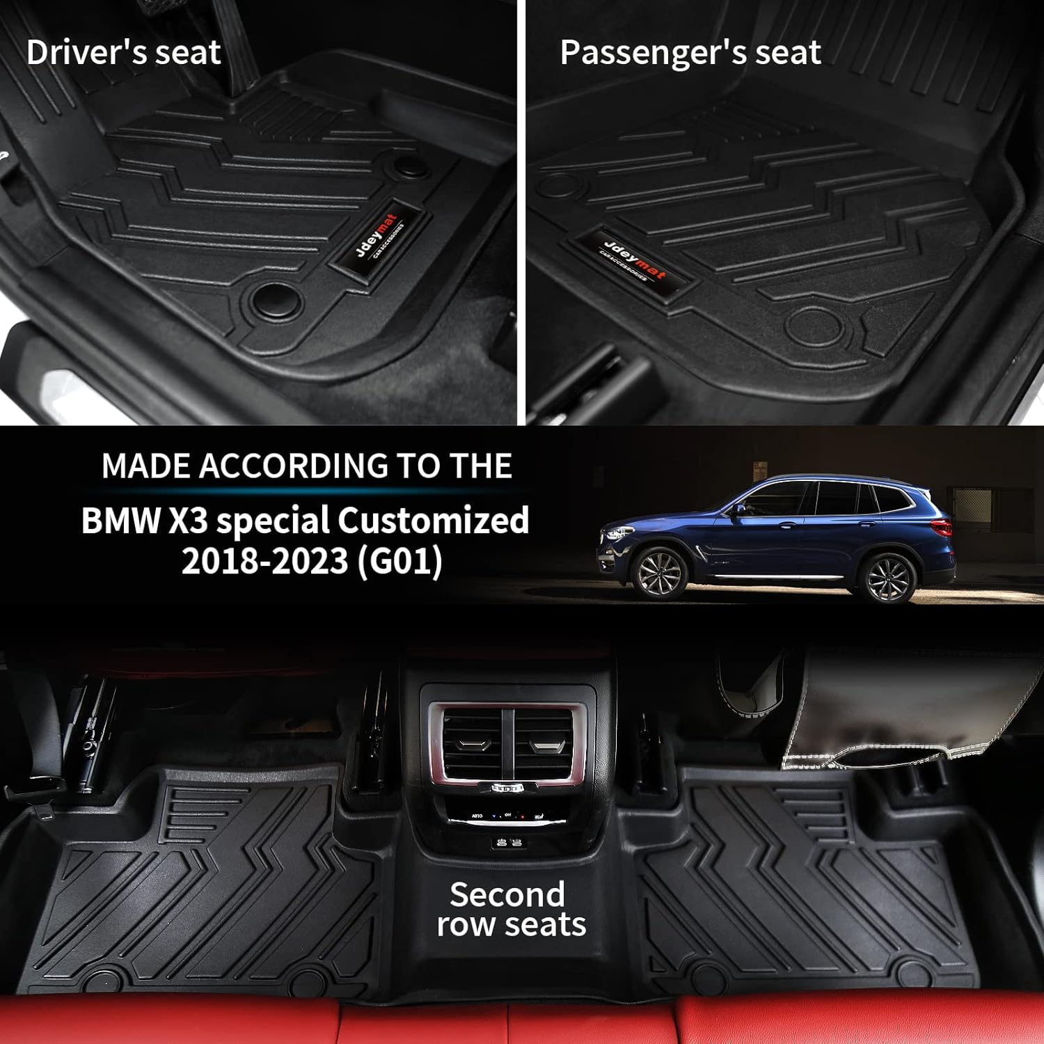 Custom Fit Floor Mats & Trunk Cargo Liner & Backrest Mat for 2018-2024 BMW X3 G01 All Weather TPE Rubber Protection Mat Upgrade Material image number 3