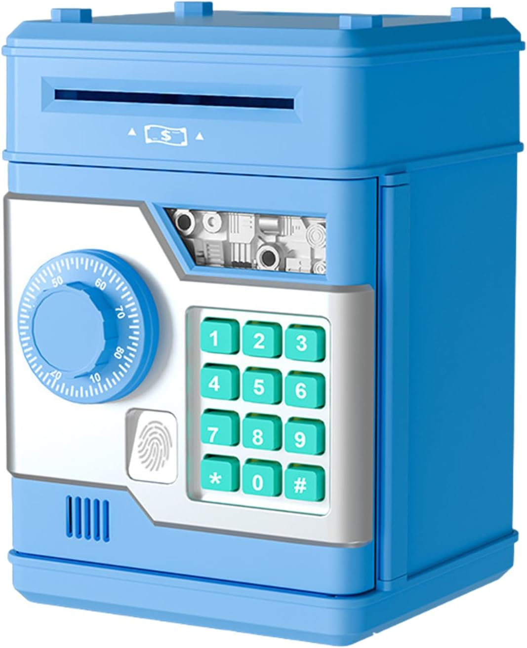 Electronic Piggy Bank for Kids, ATM Money Bank with Password Lock & Auto Cash Roll, Educational Mini ATM Saving Box, for Boys Girls Ages 5-12 Gifts (Blue)