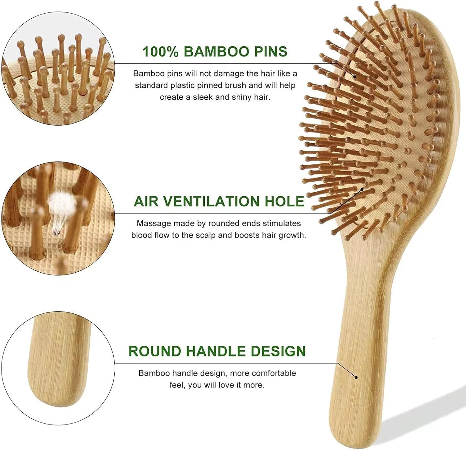Havvo Hair Brush, Natural Bamboo Paddle Detangling Hairbrush, Massage Scalp Thick/Thin/Curly/Dry Hair for Women & Men Yellow image number 2
