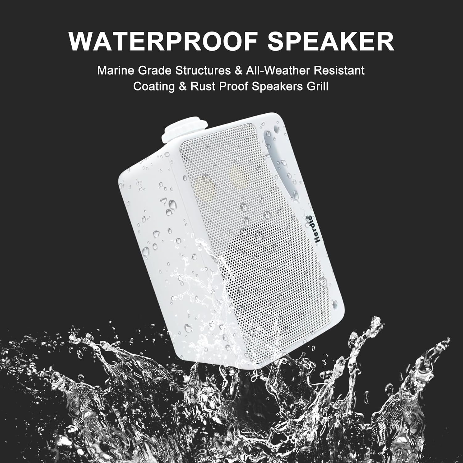 Herdio 3.5" Outdoor Bluetooth Speakers Waterproof, 200W 3 Way Upgrade Premium Wall Mount Speakers, Durable Mountable Loud Sound System for Patio Indoor Deck Garage (White Pair) image number 5