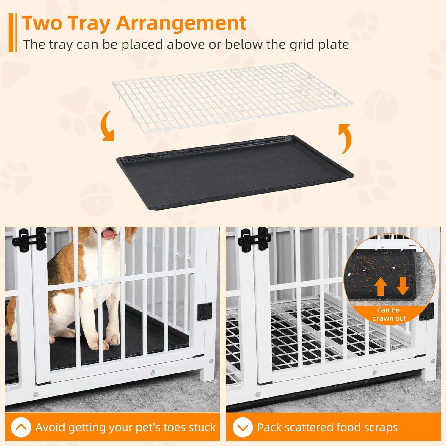 Bingopaw Wooden Dog Crate Indoor: 30Inch Furniture Style Pet Cage Kennel End Table with Three Doors and Removable Tray for Small Medium Dogs White image number 4