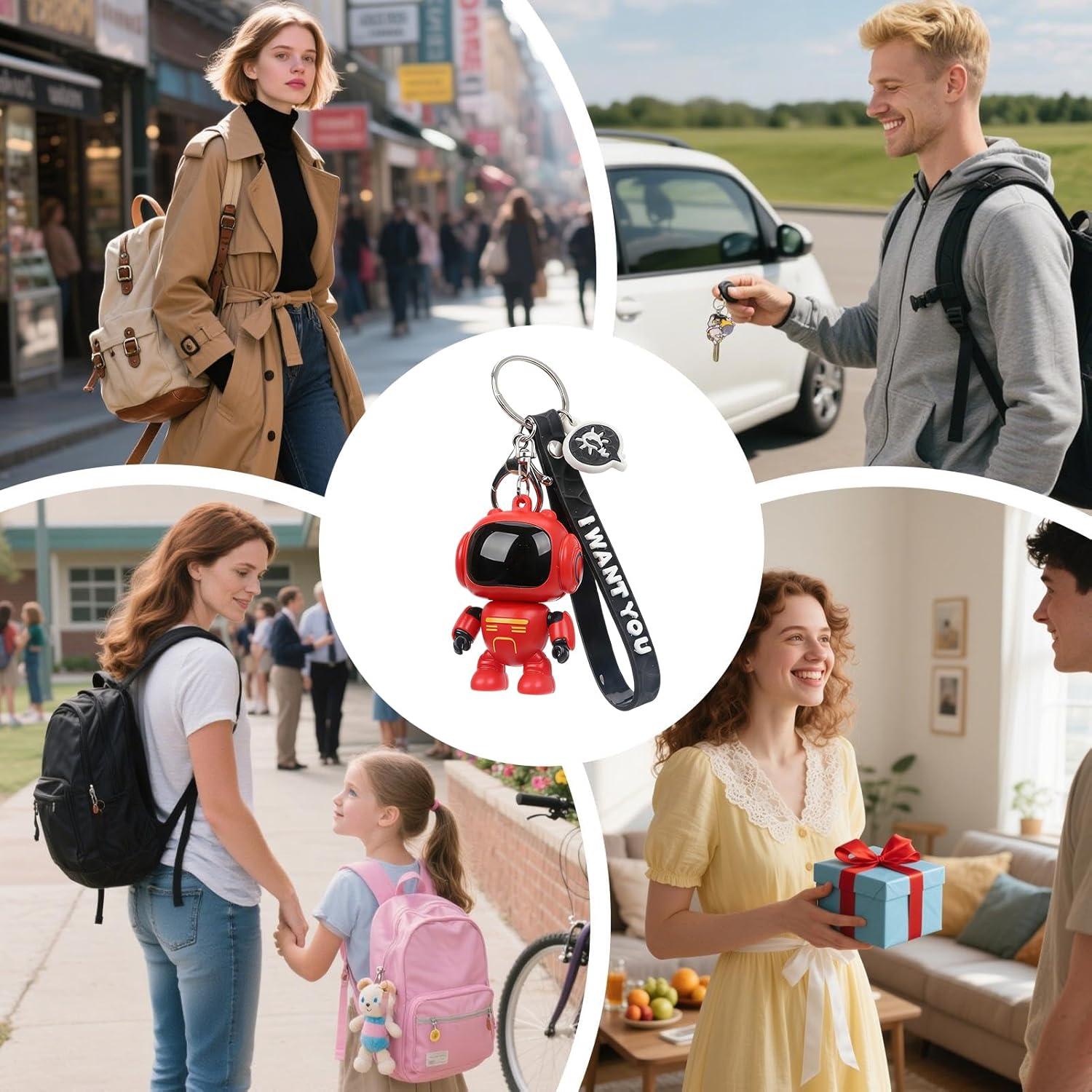 Generisch Bag Pendant &ndash; Key Ring with Movable Joints &ndash; Car Keyring with Luminous Eyes | for Men Bag Purse School Bag Handbag Decoration - White image number 6