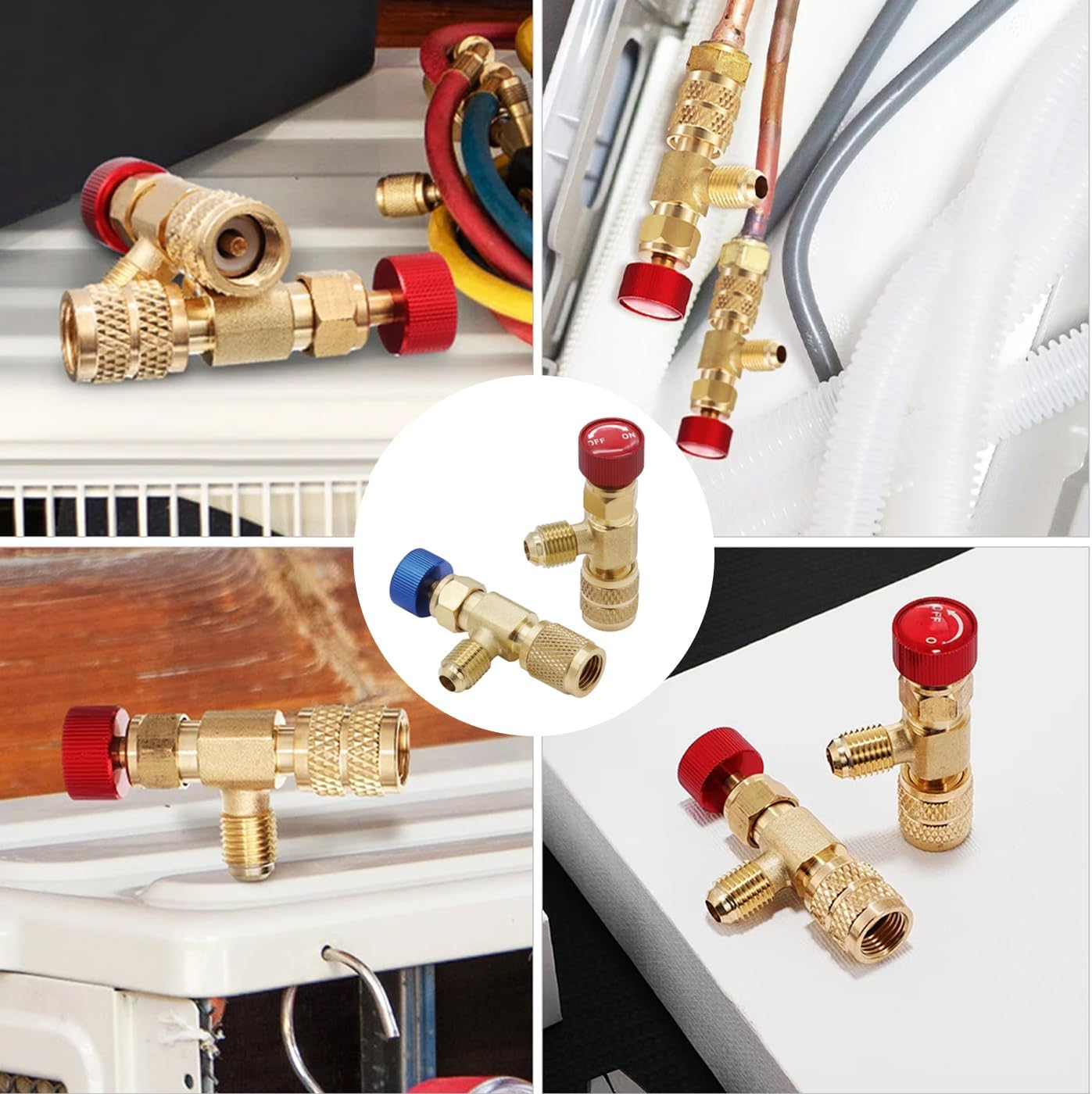 Bestgle 2 Pcs Refrigerant Charging Valve, R22 R410 Liquid Safety Adapter Flow Control Ball Valve for Air Conditioner Manifold, Red R22R410-1/4 Male to 5/16" Female, Blue R22-1/4 Male to 1/4" Female image number 5