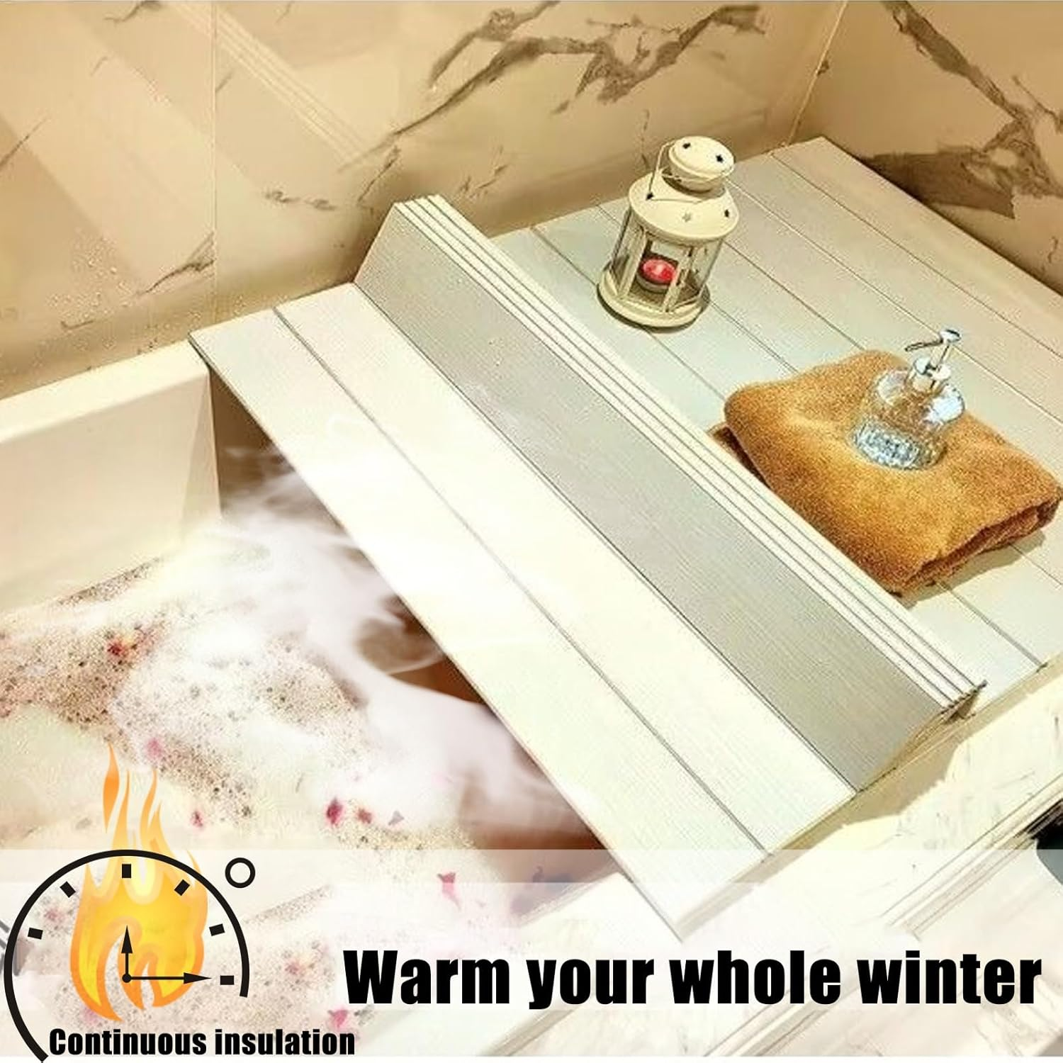 Foldable Bathtub Tray Bath Tub Cover Lid, Bathtub Cover Insulation Dust Cover PVC Shutter Fit Most Tubs, Can Store Wine Glass, Tablets Insulation Plate for Bathroom, Home(170X66X0.65Cm) image number 5