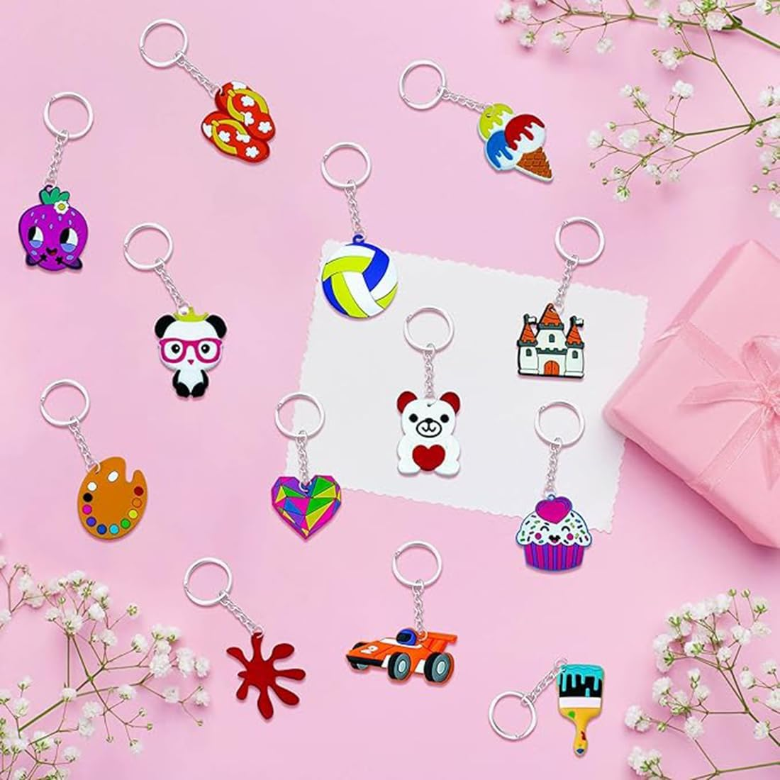 60PCS Cartoon Kids Keychains Bulk Party Favors, Cute Collectible Key Chains Ball Keyring Keychain Pendant for Kid, Party Bag Filler Keychains for School Day Birthday Party Supplies Gift