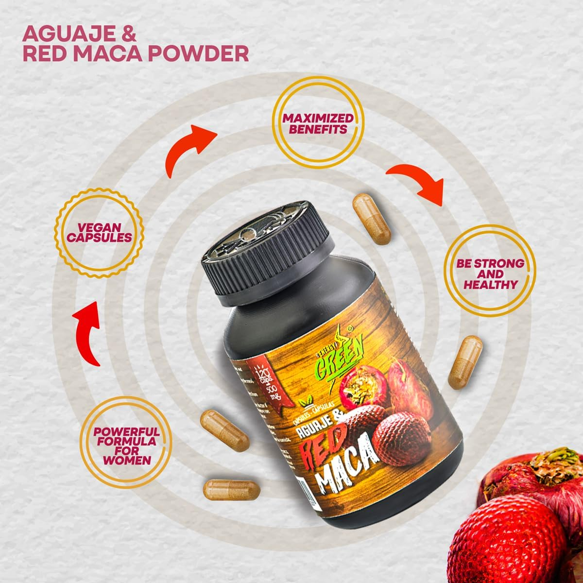 Aguaje Capsules for Women with Red Maca &ndash; Aguaje Peruano (Buriti Fruit) | Peruvian Superfood, Vegan, NON-GMO, Gluten-Free, 120 Capsules image number 3
