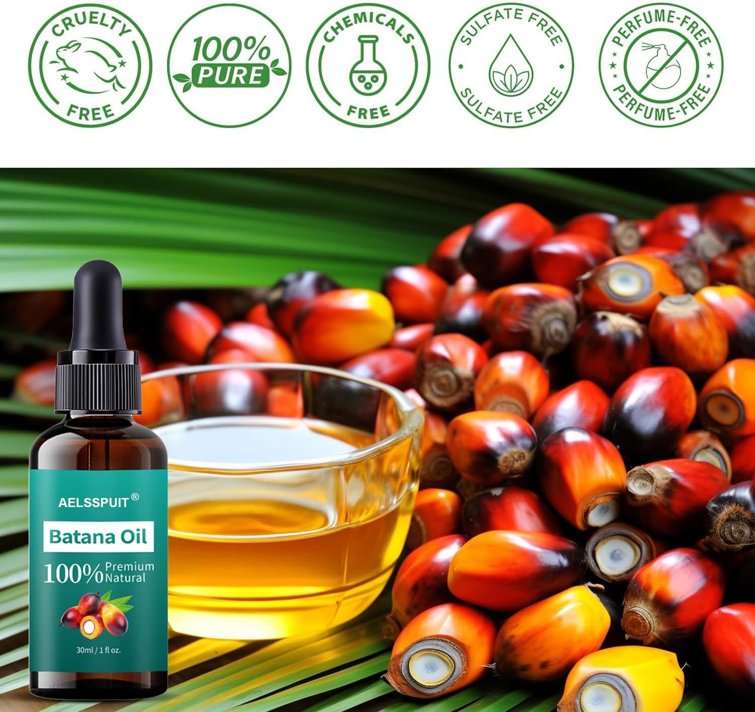 AELSSPUIT Batana Oil 30ML-100% Cold-Pressed Vegan Hair Oil for Growth & Care | Organic Scalp Treatment to Strengthen Roots & Thicken Hair image number 2