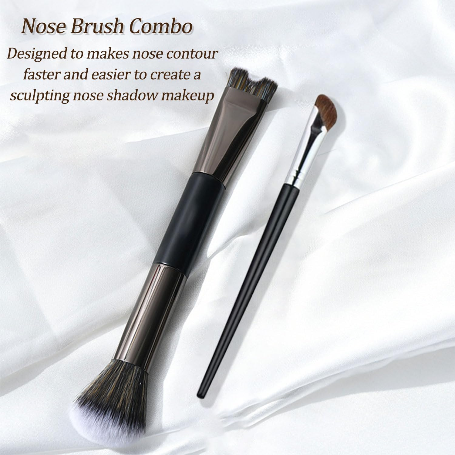 2 Pcs Nose Contour Brush, U-Shaped Contour Brushes for Makeup, Multifunctional Dual-End Fluffy Brush, Soft Mini Angled Flat Concealer Brush for Women Girls Makeup Concealing image number 6