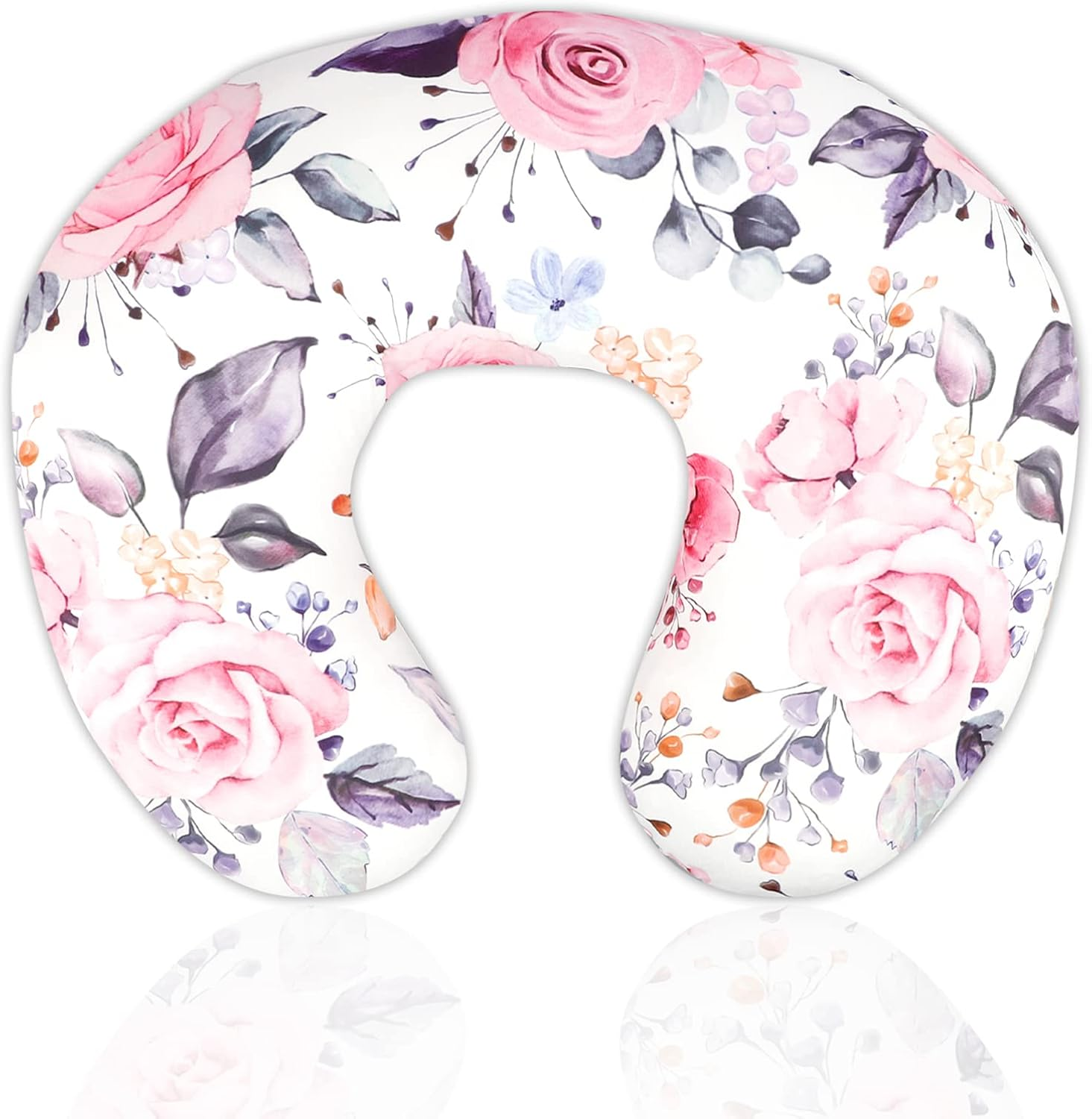 Nursing Pillow Cover Breastfeeding Pillow Slipcover for Moms Soft Breathable Organic Knit Fabric Newborn Infant Feeding Pillow Covers for Baby Girl Boy, Floral