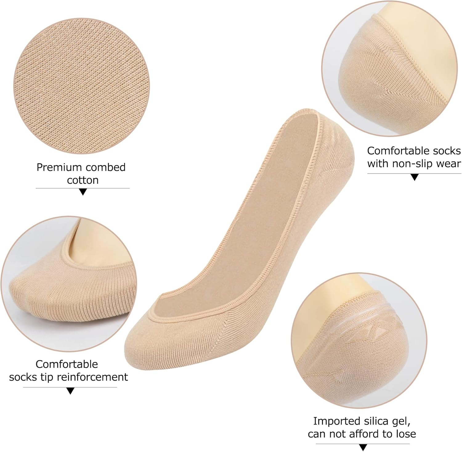 Women'S No Show Socks - Women Liners Socks Low Cut Casual Invisible Socks Thin Non Slip Socks for Sports Flat Boat Line image number 6