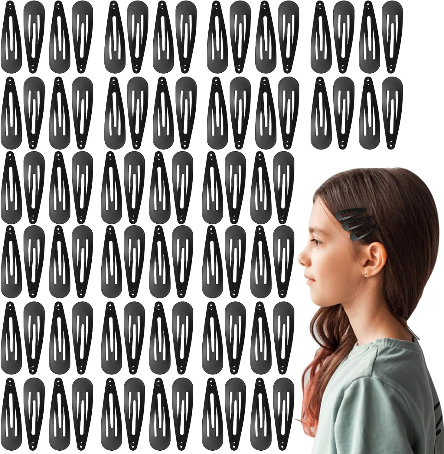 Bighan 80 Pcs Girls Hair Clips Simple Hairstyle Clips Metal Drop-Shaped Barrettes Adorable Hair Accessories for Girls, Black