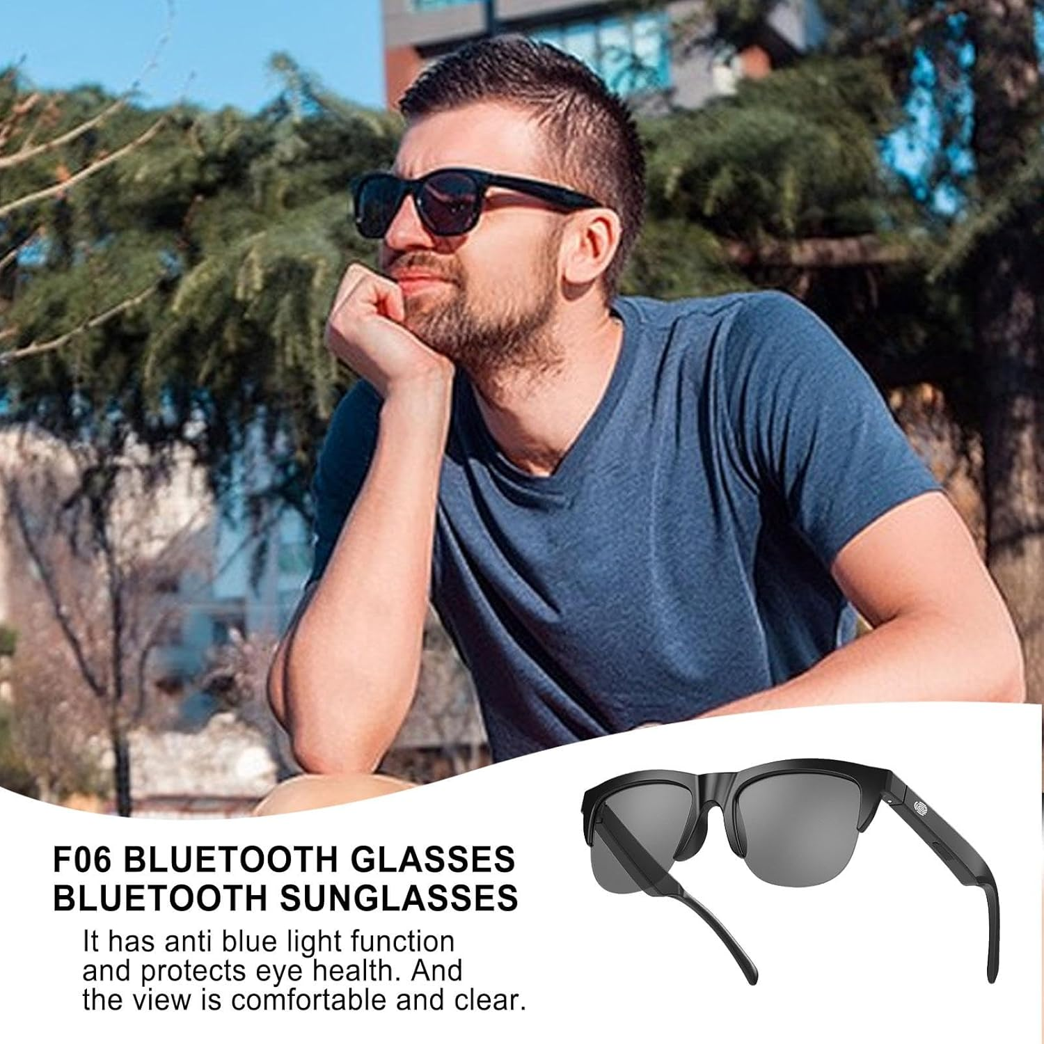 Smart Glasses, Wireless Sunglasses, UV Protection Sports Glasses with Bone Conduction Technology, High-Performance Wireless UV Block, Outdoor Sports Glasses for Walking and Riding image number 6