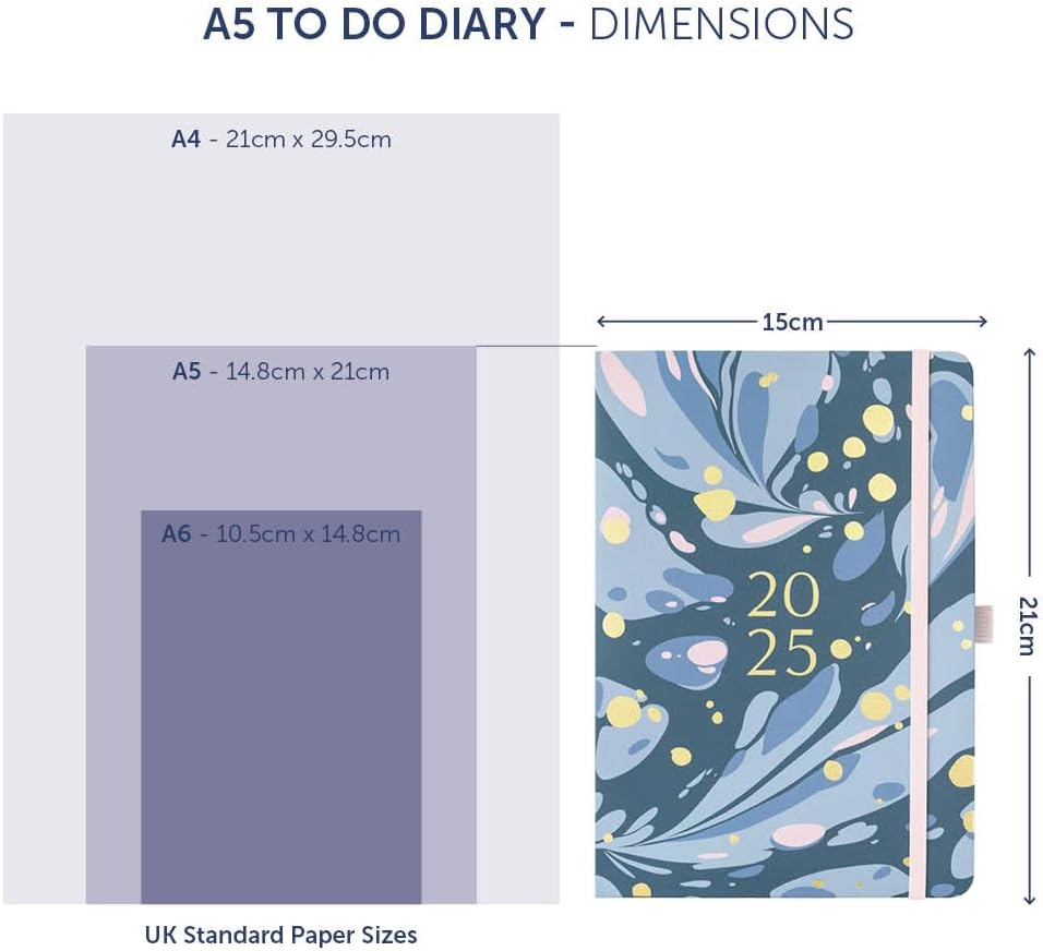 Busy B 2025 Diary Day a Page Planner - A5 Marble Design for Weekly Planner - Compact Diary with Hour-By-Hour Layout, To-Do Lists & Notes - Ideal for Students, Teachers & Professionals image number 1