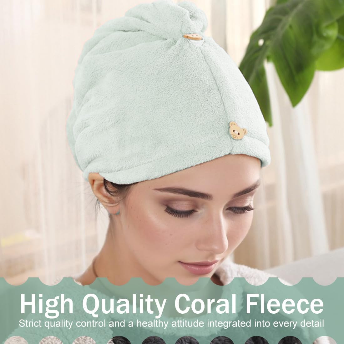 100% Cotton Women'S Hair Towels, Fluffy, Quick Absorbent, Quick-Drying Hair Turban Hair Towels with Button, Super Absorbent, Soft, Anti-Cresp, Women'S Hair Towel