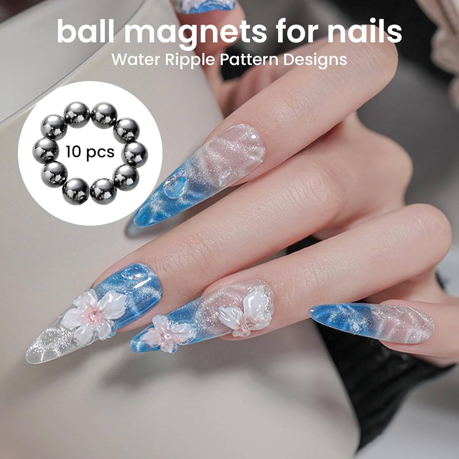 ESUOHYM 44Pcs Cat Eye Magnet for Nails Kits with 3 in 1 Magnets, Strong Square and Ball Magnets, Paper Clip for Heart Nail Magnet Sets Cateye Gel Polish Diy Design Tools for Home, Salon image number 1