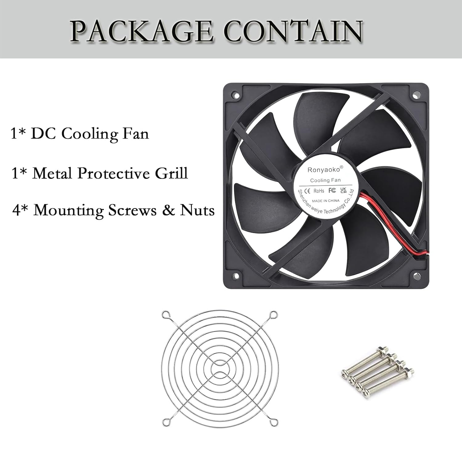 Ronyaoko 12Cm Computer Case Fan,120Mm Cooling Case Fan for Computer Cases Cooling,12V DC 2-Pin,Quiet Fan, with Metal Finger Guard Grill, Black 120Mmx25Mm Fan image number 2