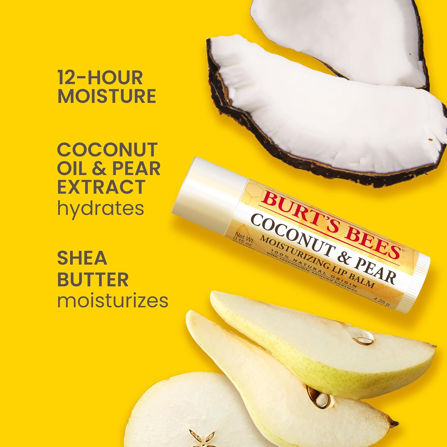 Burt'S Bees 100% Natural Origin Moisturising Lip Balm, Coconut & Pear and Mango, 2 Tubes image number 1