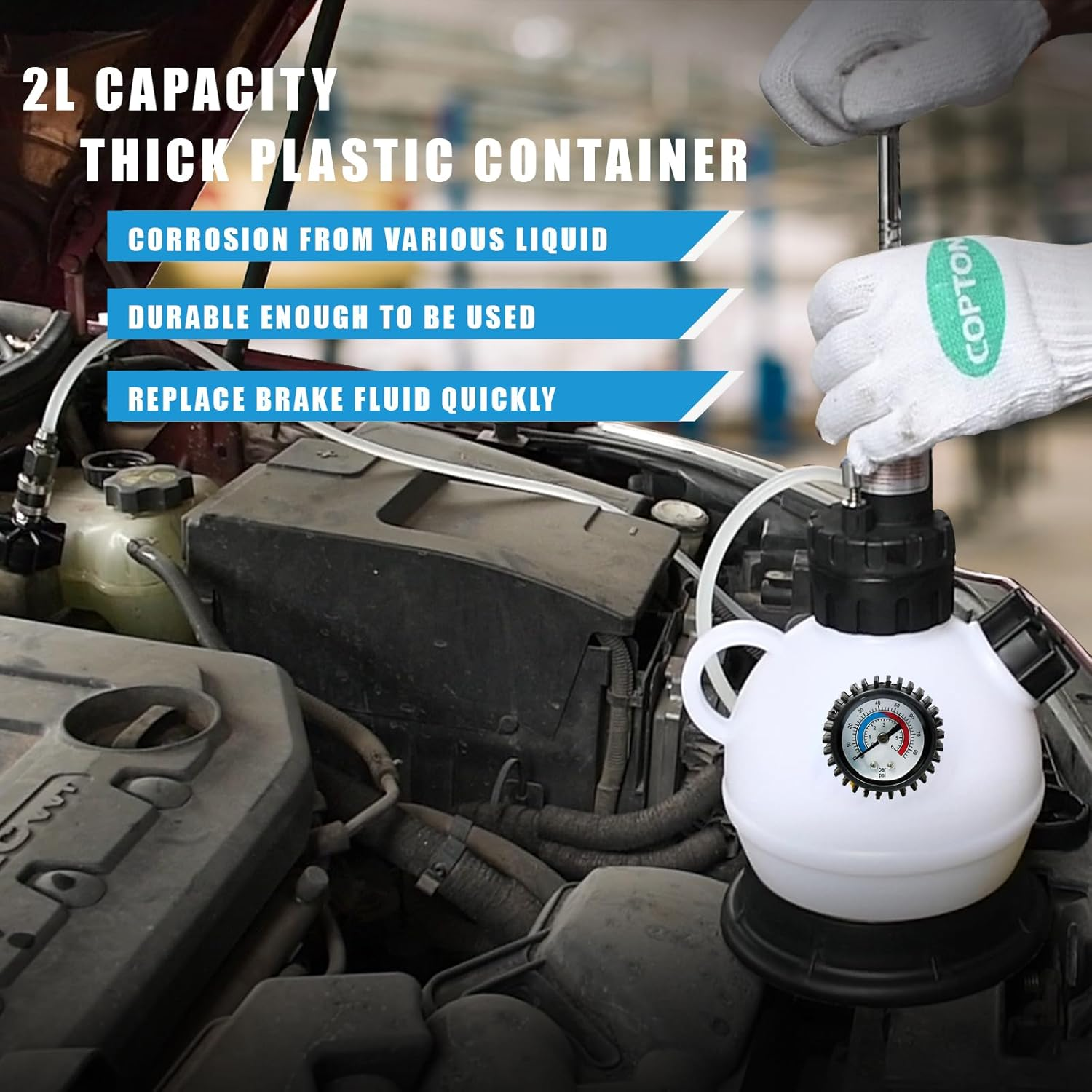 SMOTIVEPRO 2L Manual Brake Bleeder Fluid Pump, One Man Professional Brake Bleeder Kit Suitable for Most European Brake Mast Cylinder Reservoirs image number 6