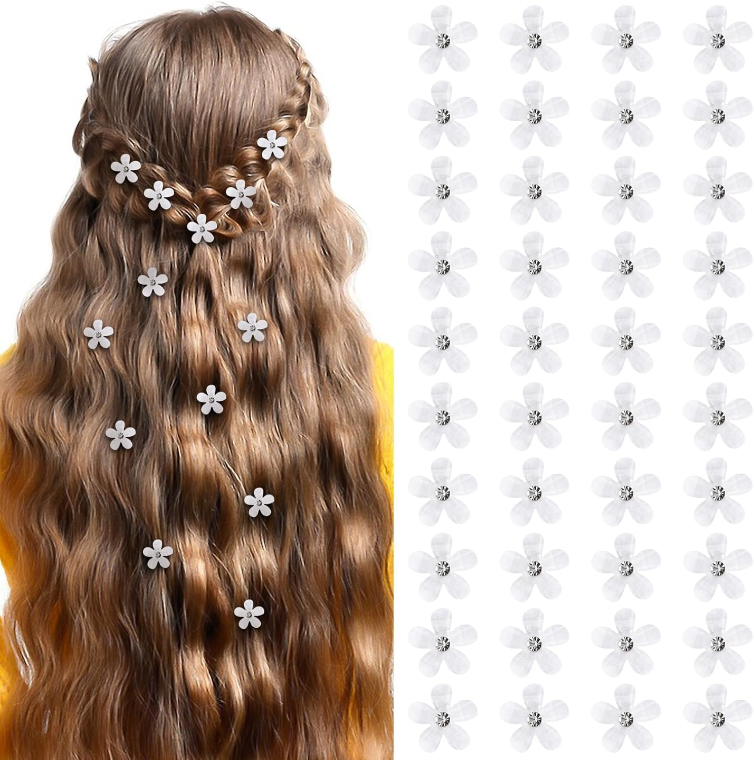 Pack of 20 Flower Hair Clips Small Hair Accessories Oktoberfest Women'S Hair Clip Flower White Mini Decorative Hair Clips Oktoberfest Hair Clips Flowers for Women Girls Birthday Party Wedding Party image number 4