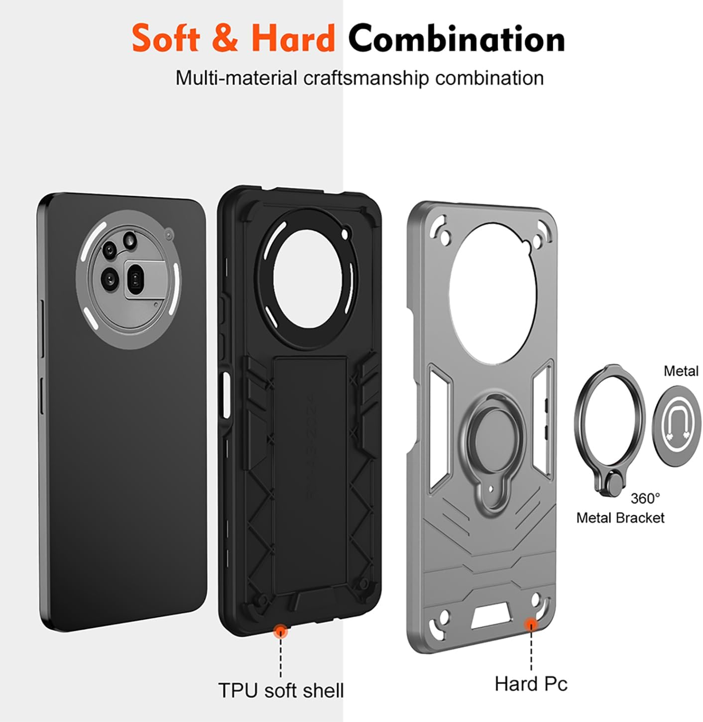 ILING Case for Nothing Phone (3A) Pro, Ultra Thin Matte Texture Hard PC Shockproof Armour Mobile Phone Case, Silicone TPU Bumper Protective Case with Ring Stand and Camera Protection (Silver) - Silver image number 5