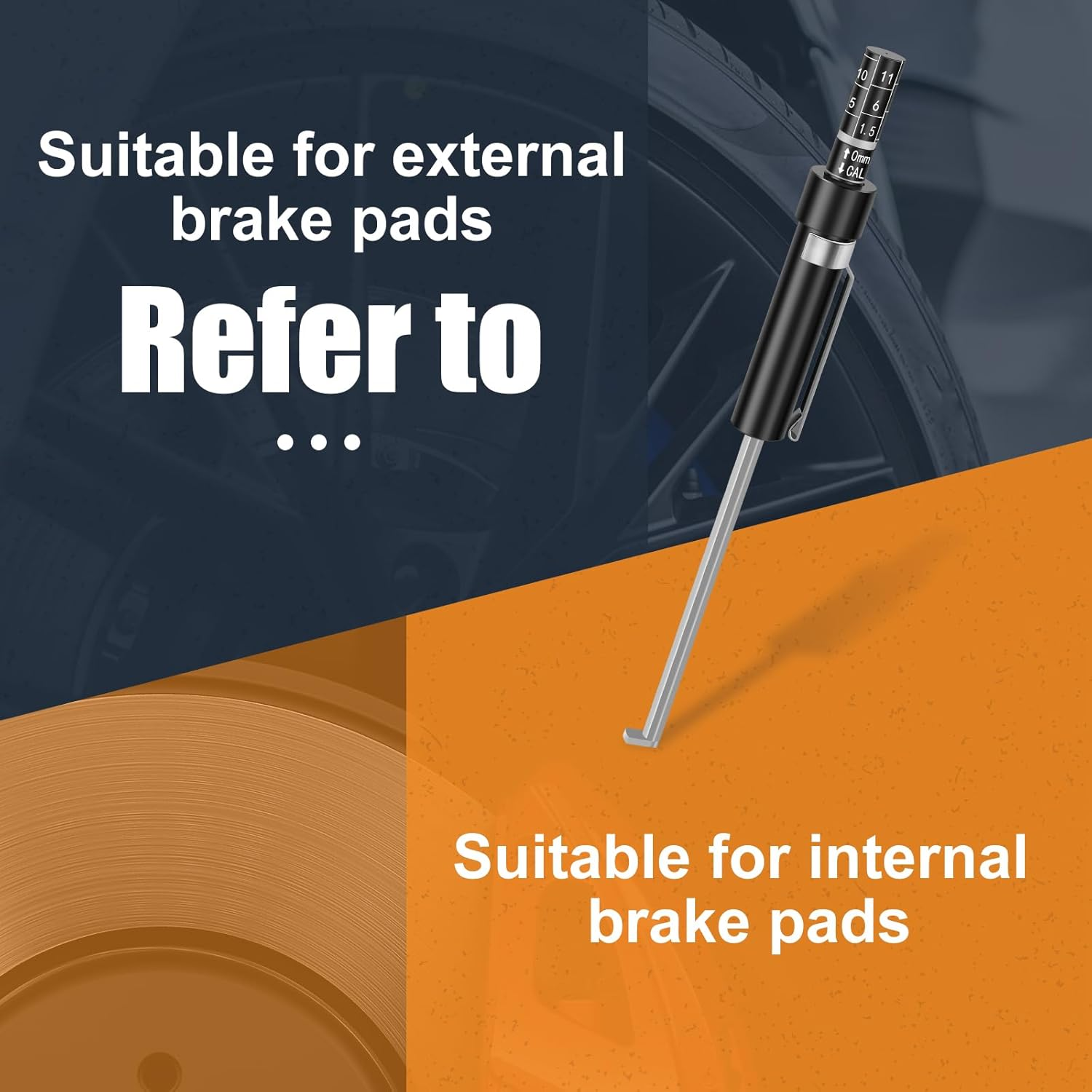Car Brake Pad Thickness Gauge, Brake Pad Measuring Tool, Brake Pad Tester Pen, Brake Pad Tester Pen with Scale Brake Pad Gauge Auto Brake Measuring Tool for Internal External Brake Pad image number 6