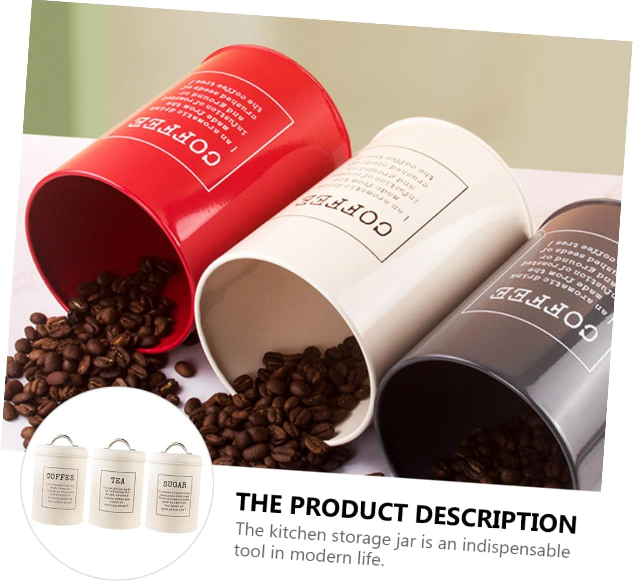 MAGICLULU Nordic Style Tea Leaf Jar and Coffee Beans Canister Set with Lid, White Ceramic Sugar Storage Container for Kitchen Organization, 3Pcs Food Storage Jars for Home and Office