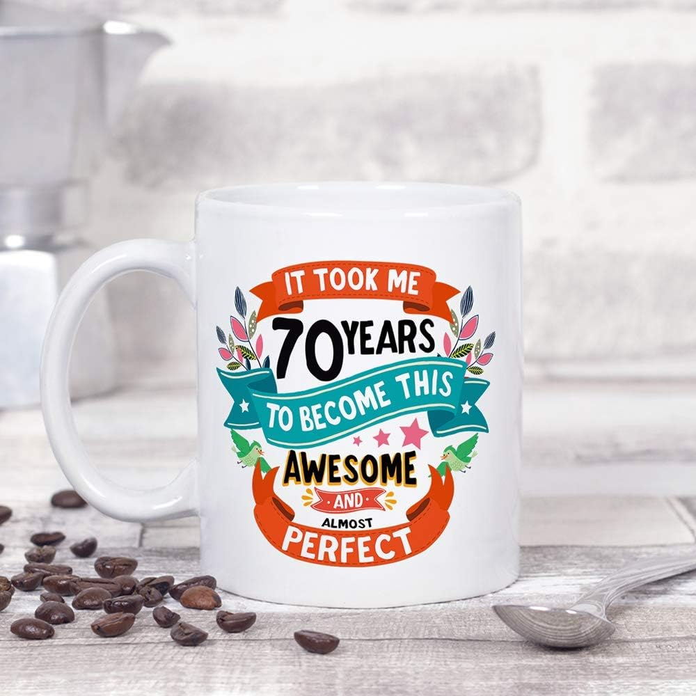 MUGFFINS Seventy Birthday Mug -It Took Me 70 Years to Become This Awesome and Almost Perfect - Funny Anniversary Present for People 70 Years Old image number 6