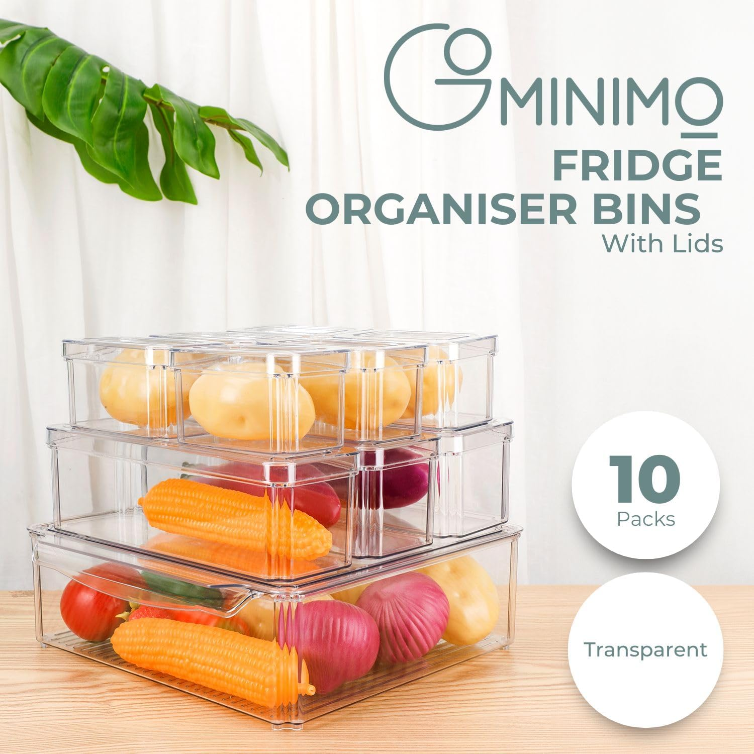 Gominimo 10 Pack Clear Stackable Fridge Organiser Bins with Lids, Anti-Slip Design, Versatile Sizing, Moisture-Resistant with Lids, Keep Food Fresh and Tidy, Transparent image number 2