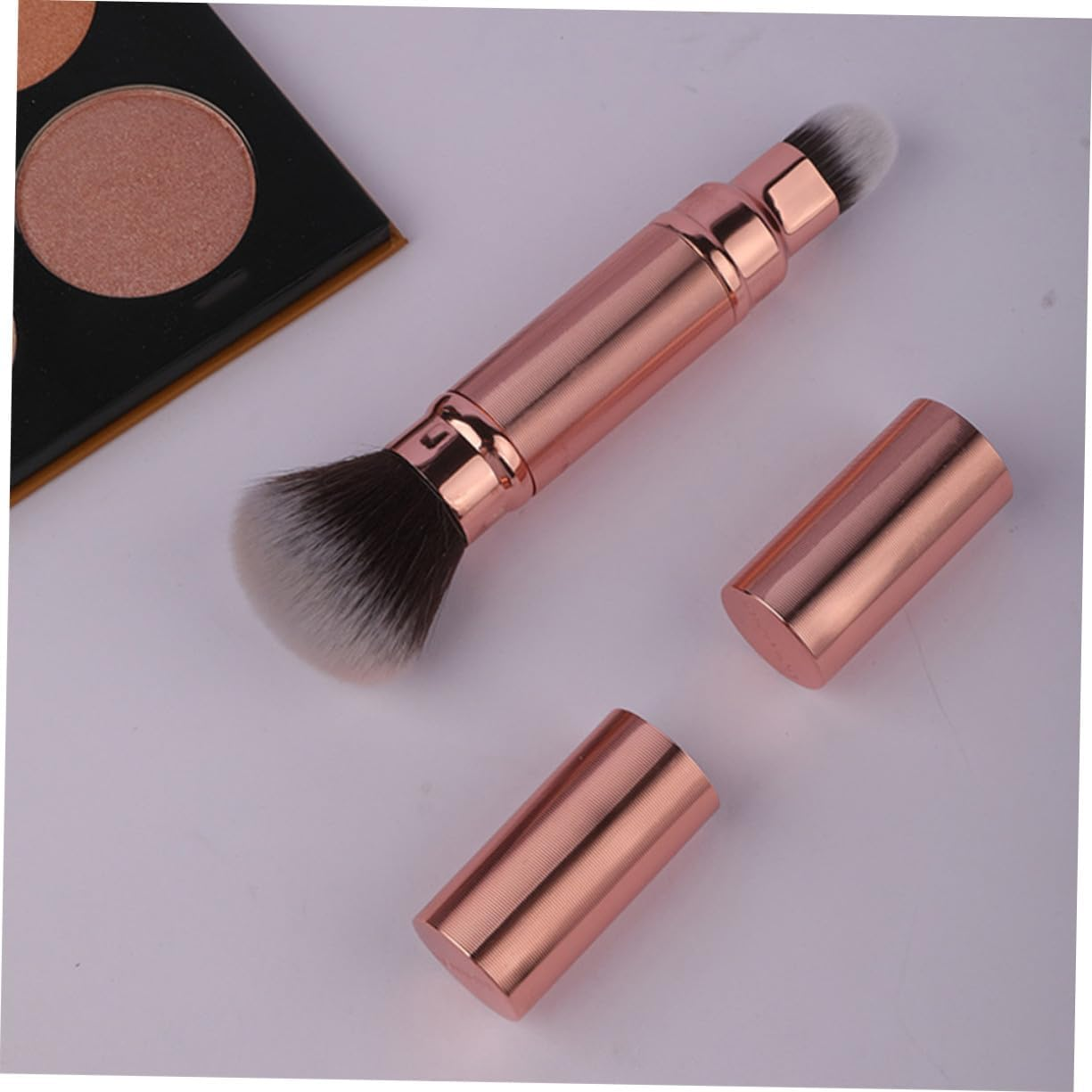 CATIEBYE 2Pcs Retractable Makeup Brush with Cover Dual-Ended Portable Face Brush for Foundation Blush Soft Bristles for Smooth Application Travel-Friendly Cosmetic Tool image number 3
