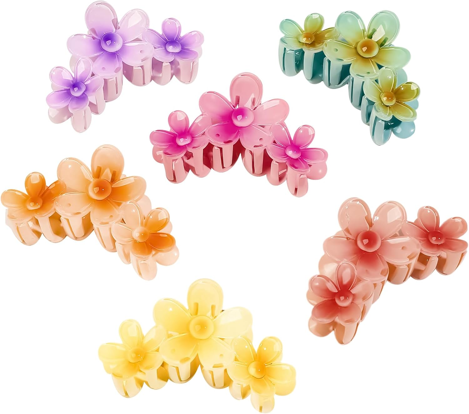 6-Pack Flower Hairpins, Non-Slip Plastic Hairpin, Acrylic Hairpins, Strong Styling, Beautiful Summer Colors, Cute Flower Shapes, Suitable for Women and Girls, Thin Hair or Thick Hair