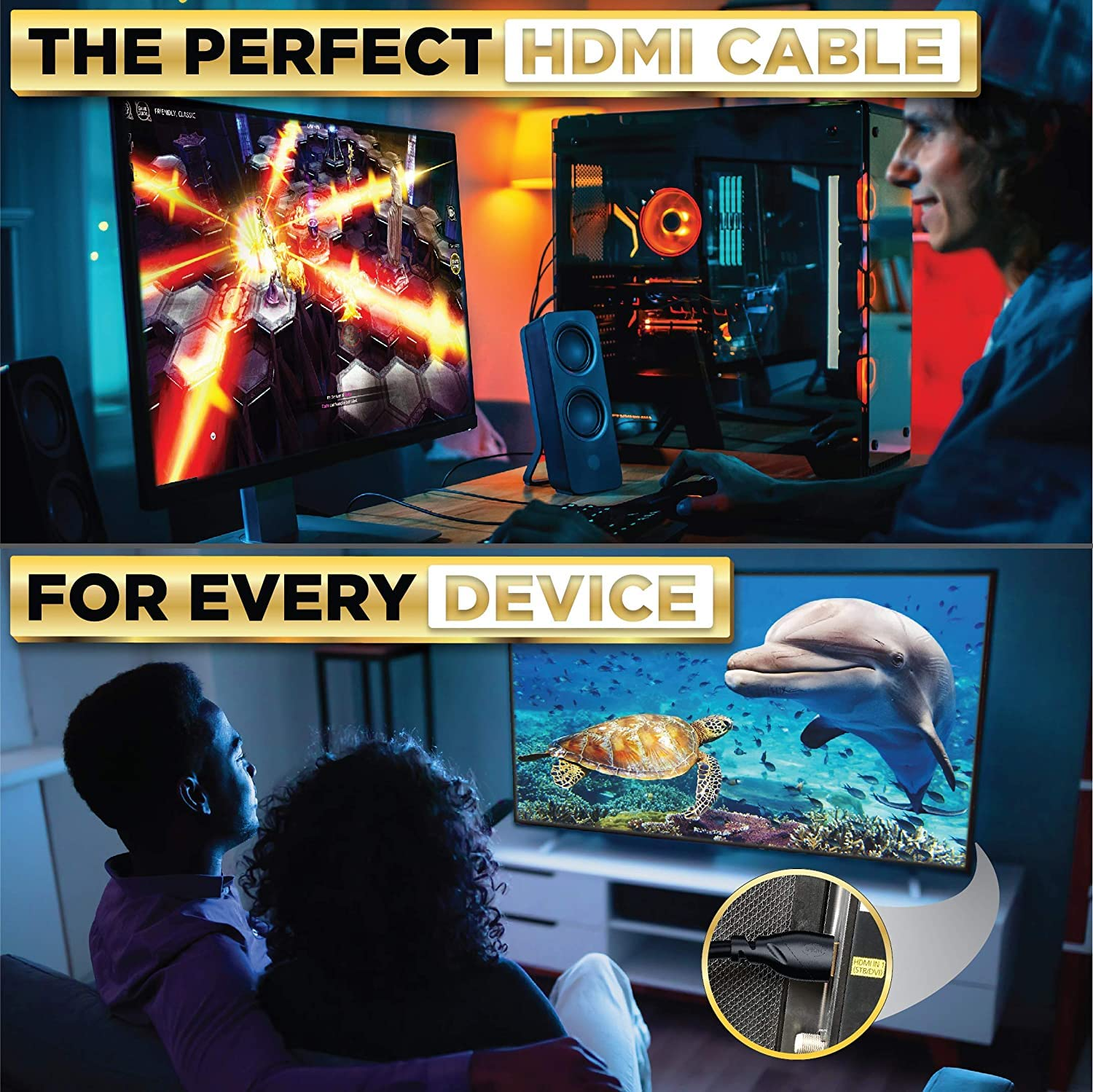 Powerbear 4K HDMI Cable 1 M | High Speed, Braided Nylon & Gold Connectors, 4K @ 60Hz, Ultra HD, 2K, 1080P, ARC & CL3 Rated | for Laptop, Monitor, PS5, PS4, Xbox One, Fire TV, Apple TV PC image number 3